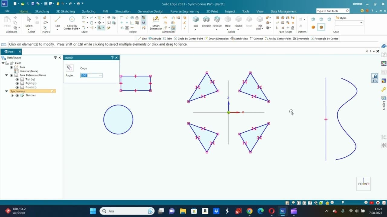 Solid Edge 2023 Eğitim Videoları -Sketch Komutları-11- Mirror ve Scale (Aynalama ve Ölçeklendirme)